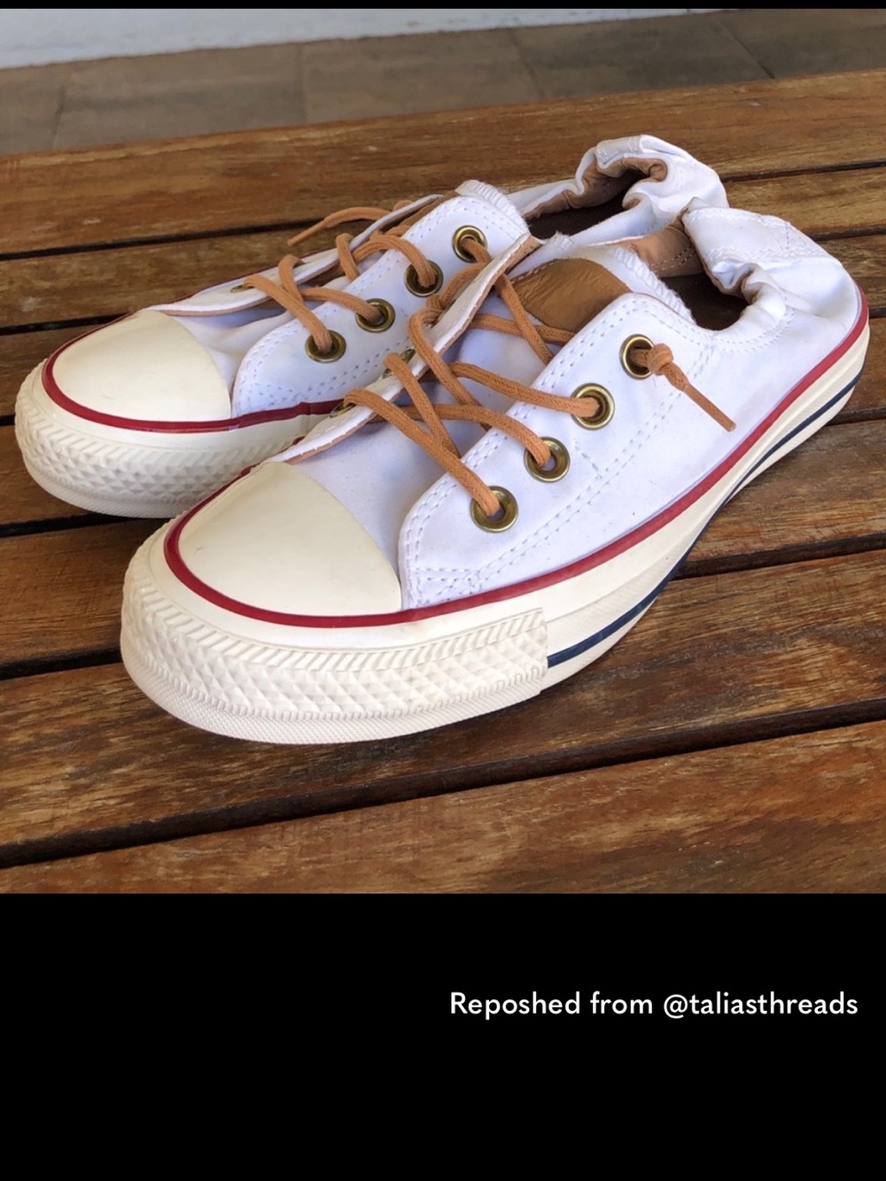 Converse White Canvas Low Top Sneakers with Tan Accents
